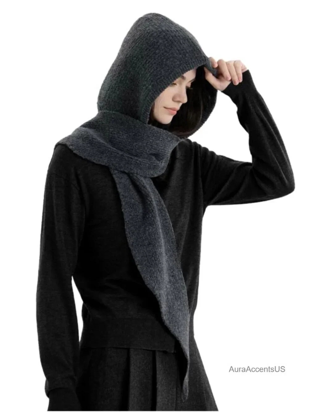 Women 2-in-1 Knit Hat & Scarf Winter Shawl Wrap Balaclava Poncho